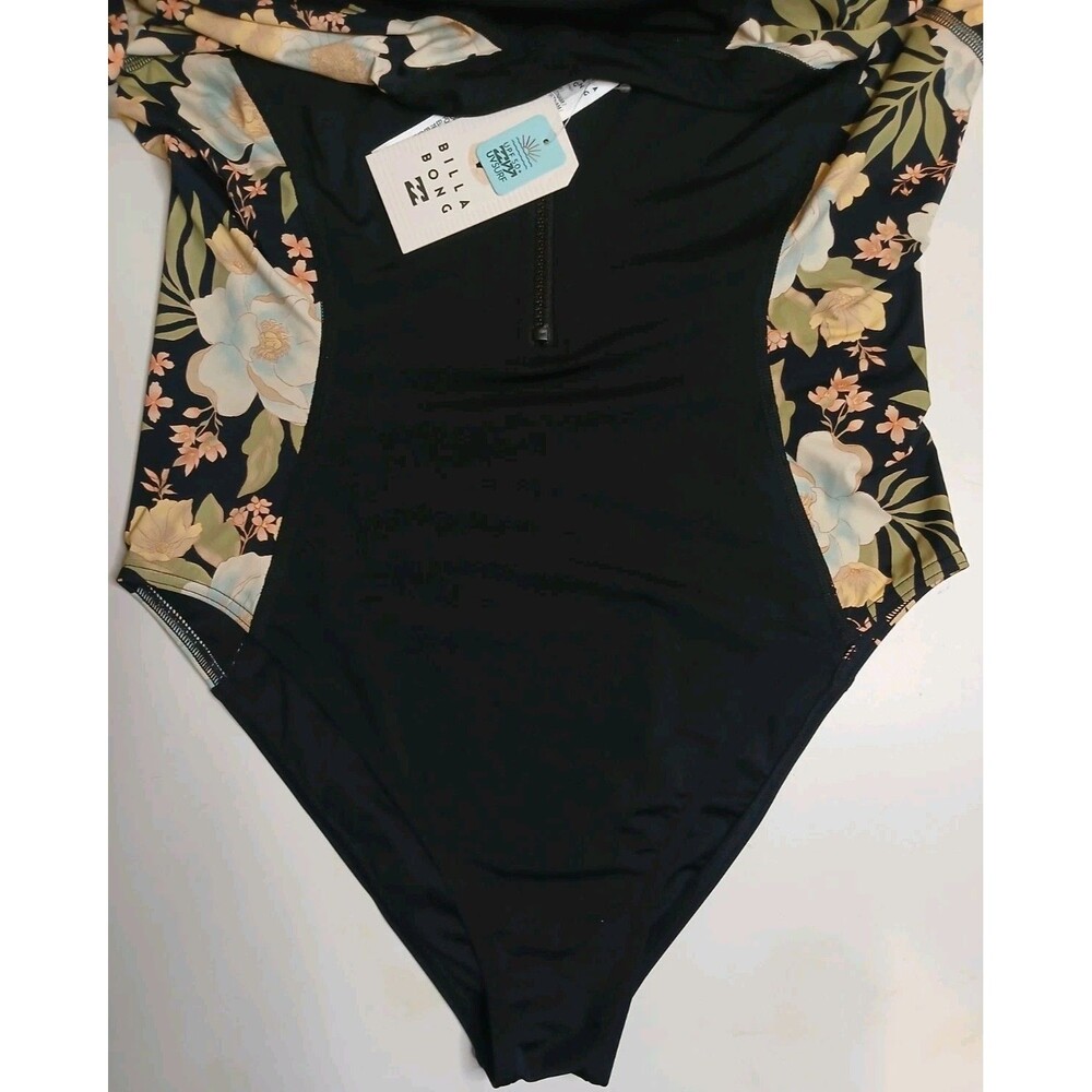 BILLABONG Swimsuit Sz M/L Zip Front Long Sleeve UV Protection Black/Tropical $99 - Picture 4 of 16